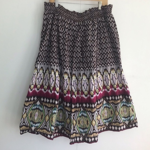 Boho Ikat bordered Print fully lined elasticized waist cotton maxi skirt size 2X - Picture 3 of 7